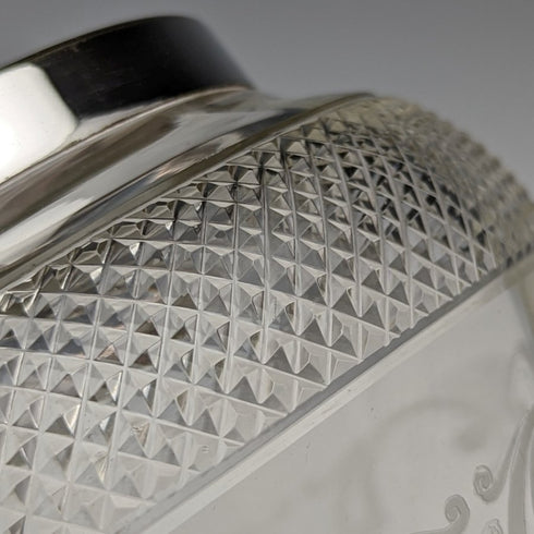 英国ヴィンテージ カットガラス ビスケットバレル シルバープレート蓋 823g